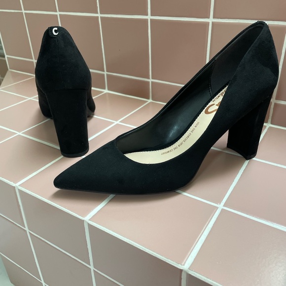 Black suede chunky heel pumps - Picture 2 of 6